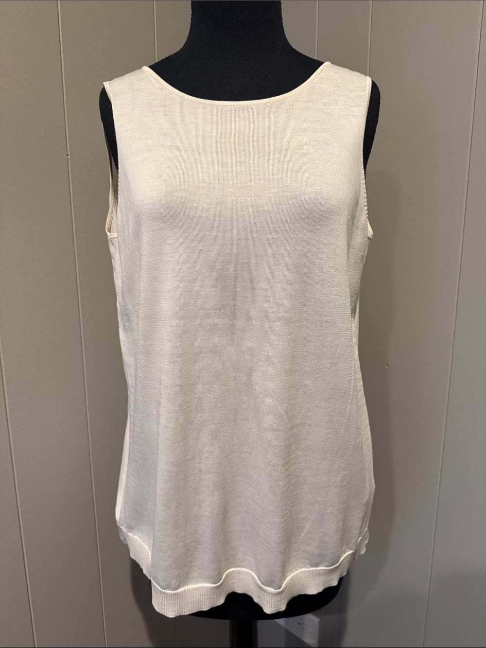Margaret O'Leary Women’s Medium Cream Ivory Knit Sleeveless Tank
